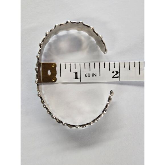 Vintage Mexico Sterling Silver Beaded Filigree Cuff Bangle Bracelet - Picture 8 of 8